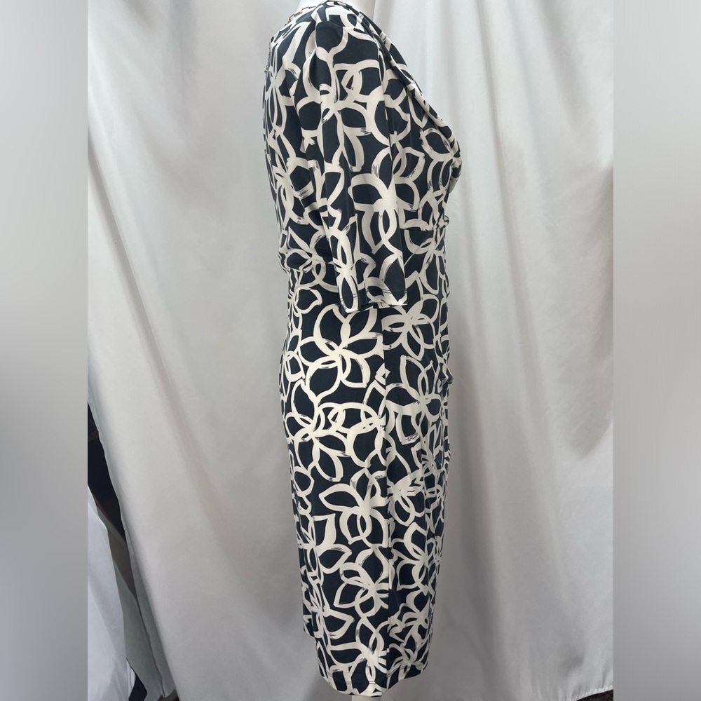 Anne Klein Elegant Slate and light cream floral Patterned Dress women’s size 8 - Picture 5 of 17